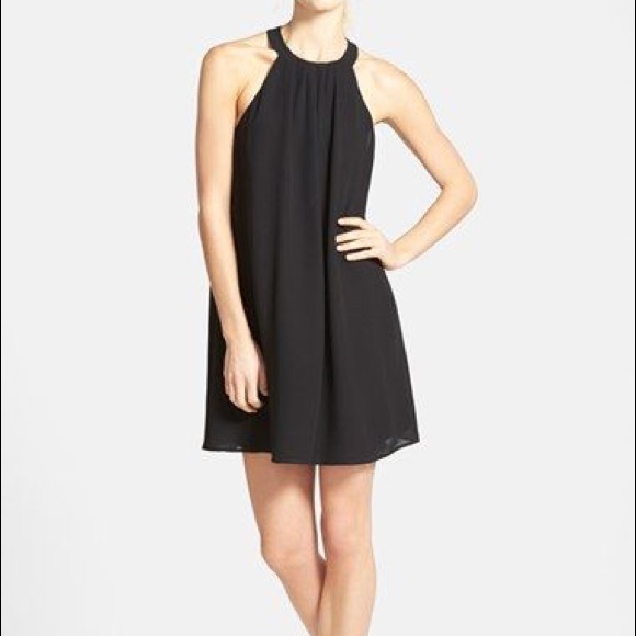 black high neck shift dress